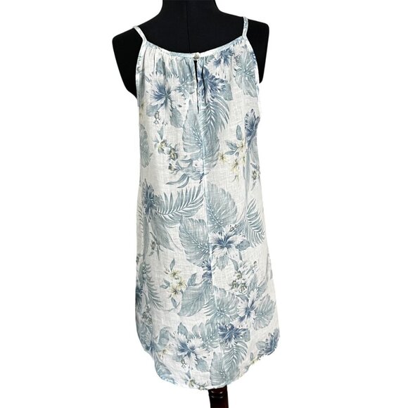 Lungo LArno Floral Sleeveless Dress Made In Italy 100% Linen Blue/White Size M - Picture 3 of 12